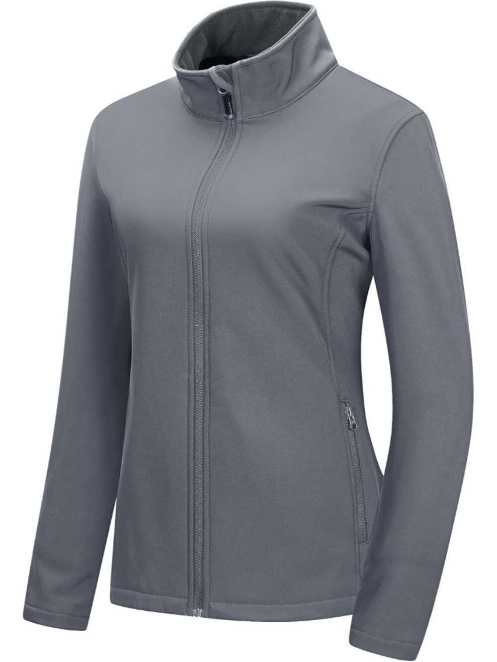 Women's Grey Softshell Fleece Lined Anorak Zip-Up Golf Windbreaker Scrub Jacket